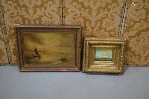 A small painting of a brig under full sale with British ensi...