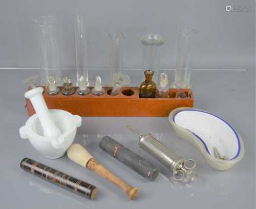 A group of vintage medical and apothercary equipment to incl...