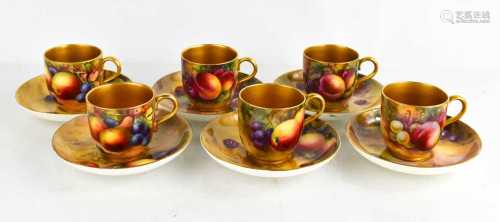 A set of six Royal Worcester cups and saucers, painted with ...