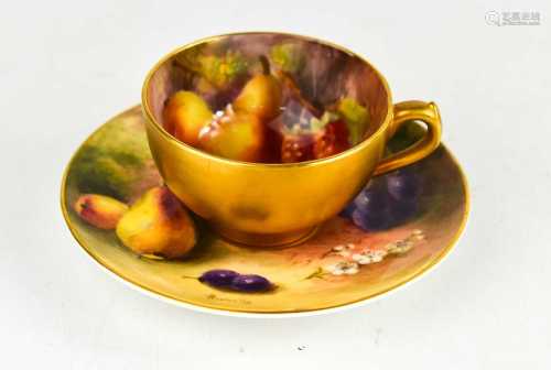 A Royal Worcester miniature cup and saucer, the cup painted ...