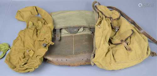 Three military satchels, one German marked A Fischer, possib...