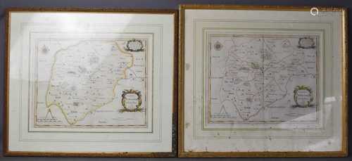 Two 18th century maps of Northamptionshire, hand coloured, 3...