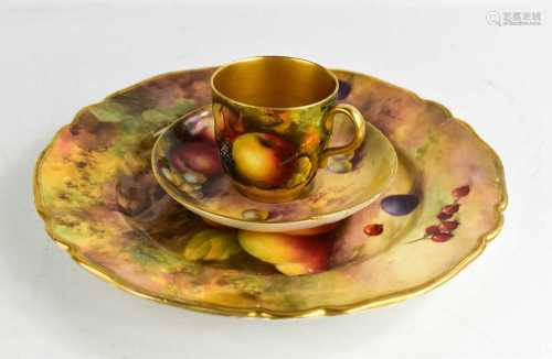 A Royal Worcester trio painted with fruit, by H. Price, Stan...