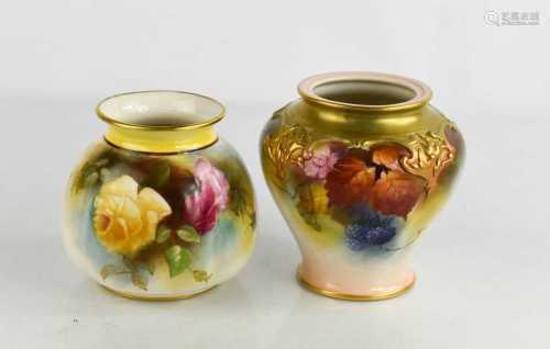 A Royal Worcester squat panelled vase painted with yellow an...