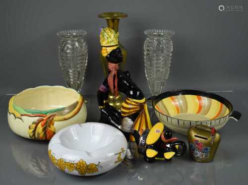 A group of ceramics to include a Clarice Cliff bowl, Myott b...