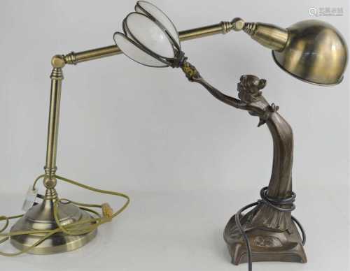 A steampunk anglepoise lamp together with an Art Deco table ...