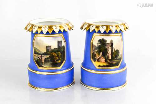 A pair of early Crown Derby vases, painted with named views ...