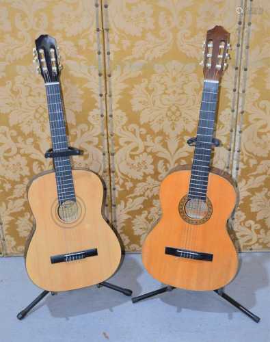 Two accoustic guitars with stands, Burswood and Leonora