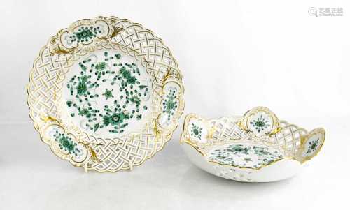 A 20th century Meissen bowl and matching plate, with pierced...