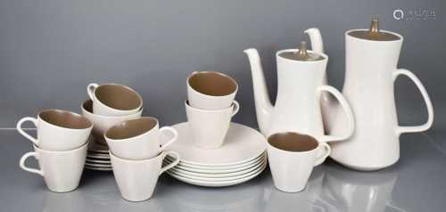 A Poole Pottery part coffee service in two tone brown and cr...