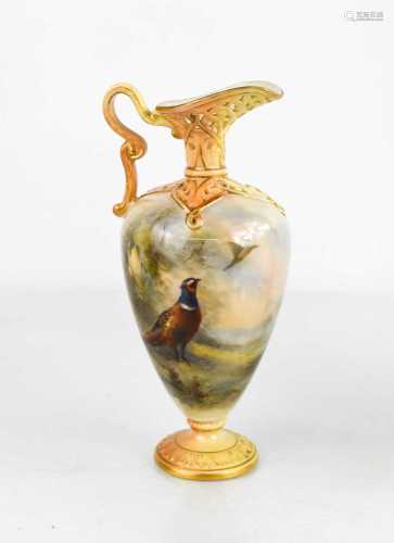 A Royal Worcester ewer by JAS Stinton, with pheasants in a l...