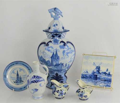 A quantity of Delft ware to include a Herman Jansen flagon, ...