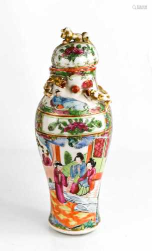 A 19th century Chinese canton famille rose vase with domed c...