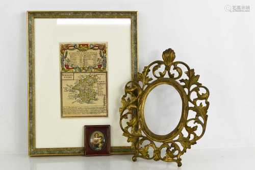 A French gilt metal table frame, a map of Pembrokeshire, and...
