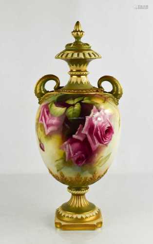 A Royal Worcester pedestal vase and cover by E Jarman, with ...