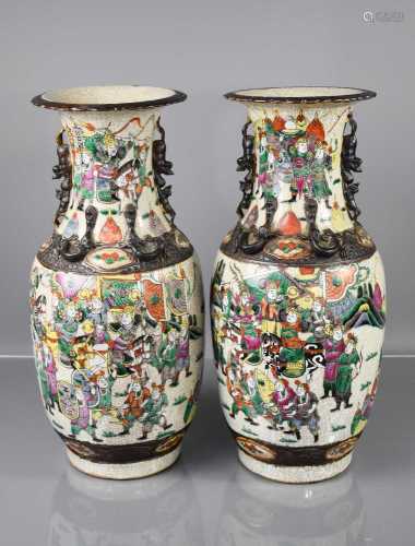 A pair of 19th century Chinese crackle glazed vases, decorat...