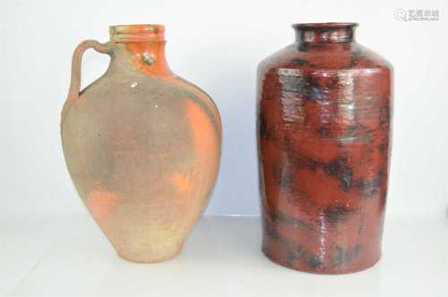 A terracotta urn, of Roman amphora form, partially glazed, 2...