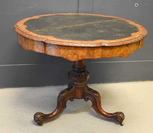 A Victorian burr walnut centre table of octagonal form inlia...