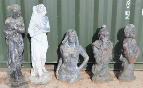 Two Classical style garden statues, female figures together ...