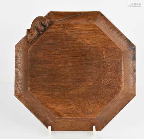 Robert Thompson 'Mouseman' teapot stand carved with mouse si...