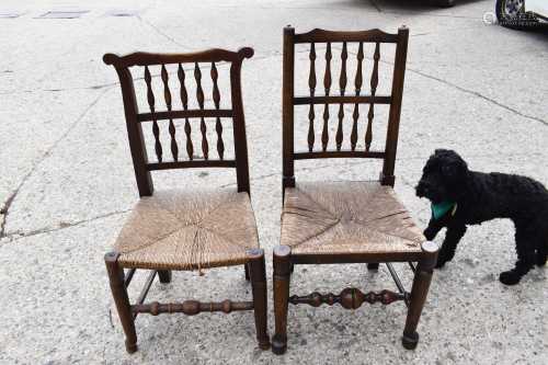 Two 19th century Lancashire spindleback elm and oak chairs, ...
