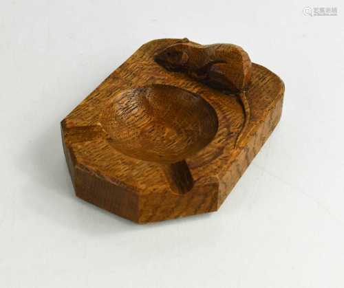 Robert Thompson 'Mouseman' oak ashtray with carved signature...
