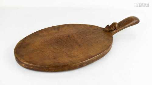 Robert Thompson 'Mouseman' oak oval cheese board, with carve...