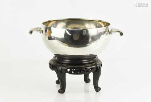 A George V twin handled rose bowl, London 1935, with the ori...