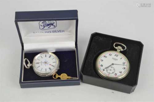 A silver ladies pocket watch by H Samuel, Swiss made, the ca...