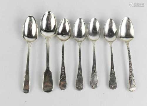 A group of Georgian and later silver spoons, five engraved w...