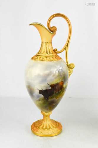 A Royal Worcester porcelain ewer by John Stinton, circa 1906...