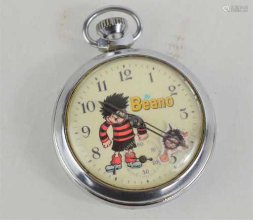 The Beano chrome pocket watch with Dennis the menace and mov...