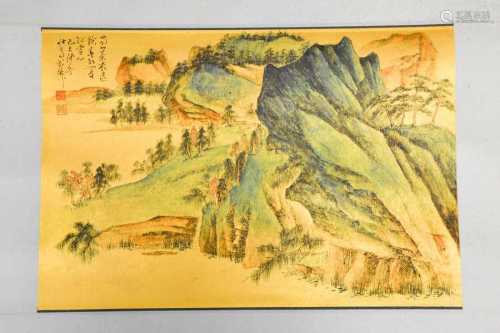 A scene of Quinling Mountain on gold paper, Chinese ink and ...
