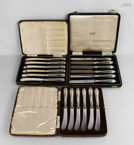 Three cases of silver handled knives, for Sheffield 1923, 19...