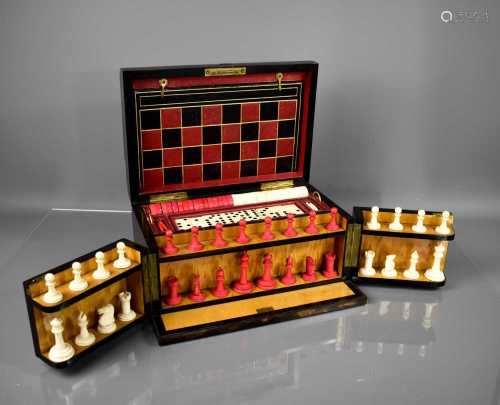 A Victorian cormandel rosewood games box, circa 1880, the bo...