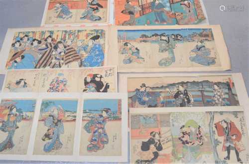 After Utagawa Kunisada (1786-1865): a group of eight Japanes...