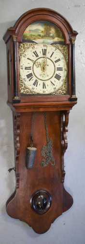 A Victorian oak country wall clock, with painted dial and ar...
