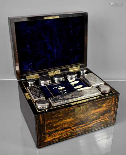 A 19th century coromandel dressing table box, with brass inl...