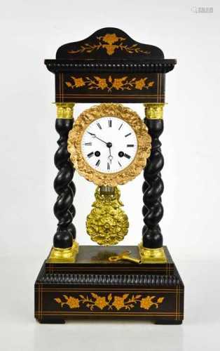 A 19th century French Portico clock circa 1888, the ebonised...