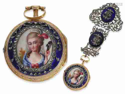 Pocket watch: museum-like exquisite pair case verge watch wi...