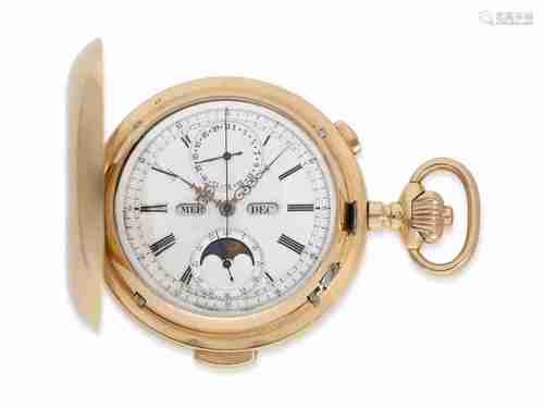 Pocket watch: heavy astronomical gold hunting case watch wit...