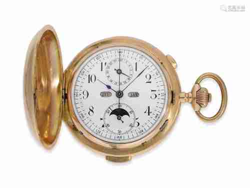 Pocket watch: heavy, highly complicated 18K gold hunting cas...