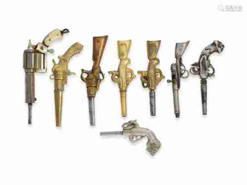 Watch keys: interesting set of 8 pistol-shaped watch keys, 1...