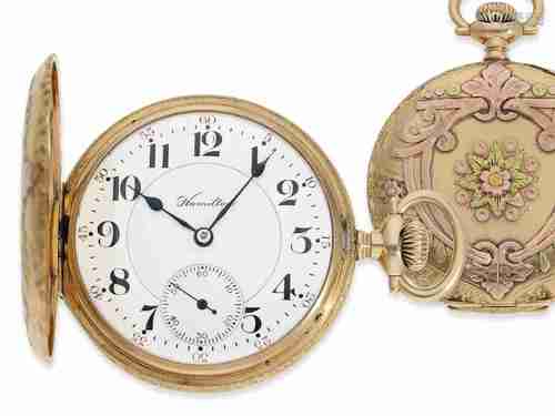 Pocket watch: American splendour hunting case watch, 3-colou...