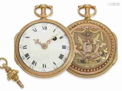 Pocket watch: rare German 4-colour Louis XV gold verge watch...
