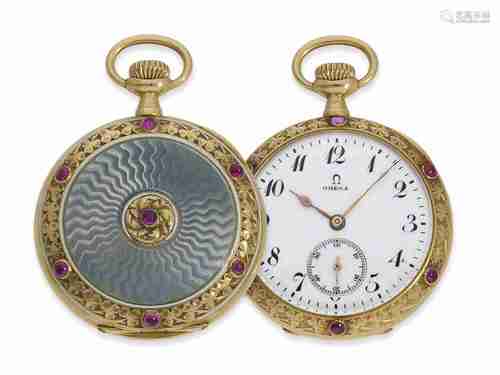 Pocket watch: very high quality and unusual gold/enamel lady...