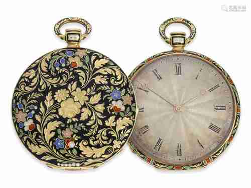 Pocket watch: very fine gold/ enamel lepine with special ena...