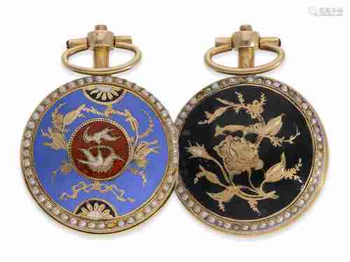 Pocket watch: very rare miniature gold/enamel lady's hunting...