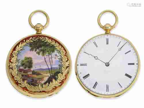 Pocket watch: fine Geneva enamel lepine, signed JD Geneve No...