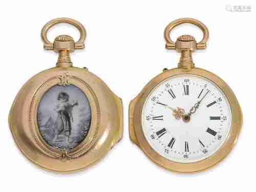 Pocket watch: miniature Louis XV gold/enamel lady's watch, V...